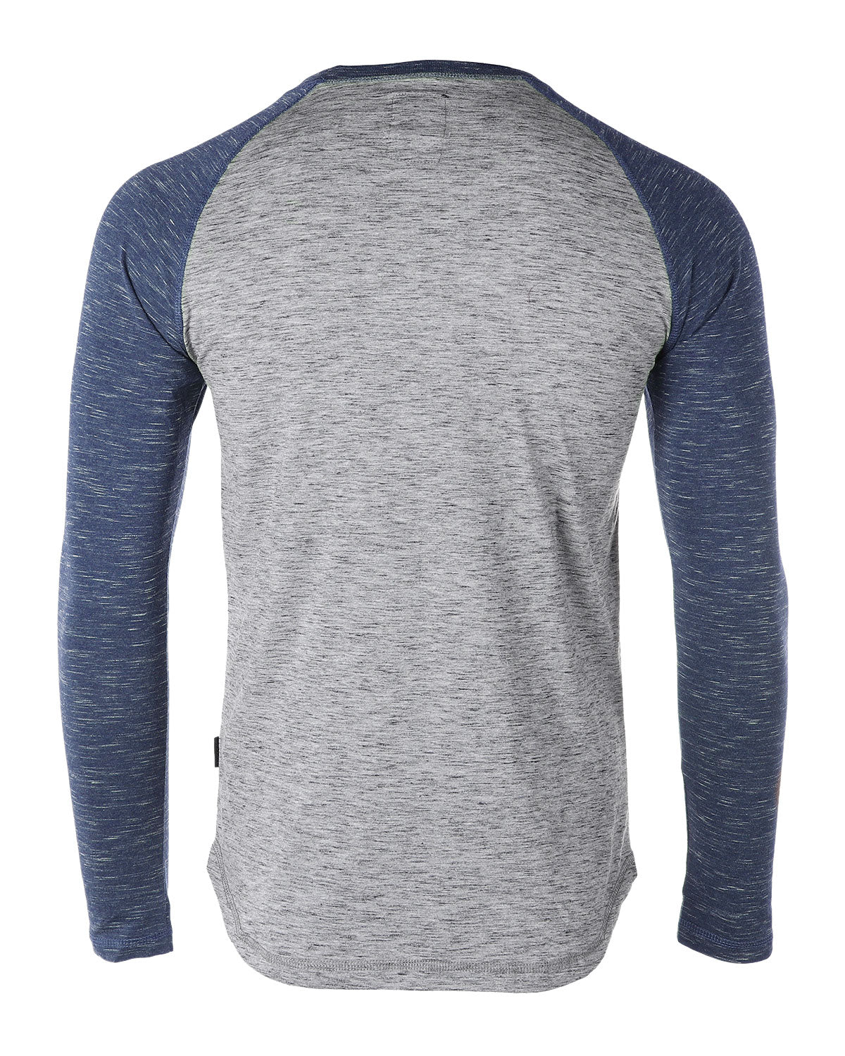 ZIMEGO Men Athletic Fit Baseball Retro Contrast Long Sleeve Raglan T-Shirt back view in grey and navy.