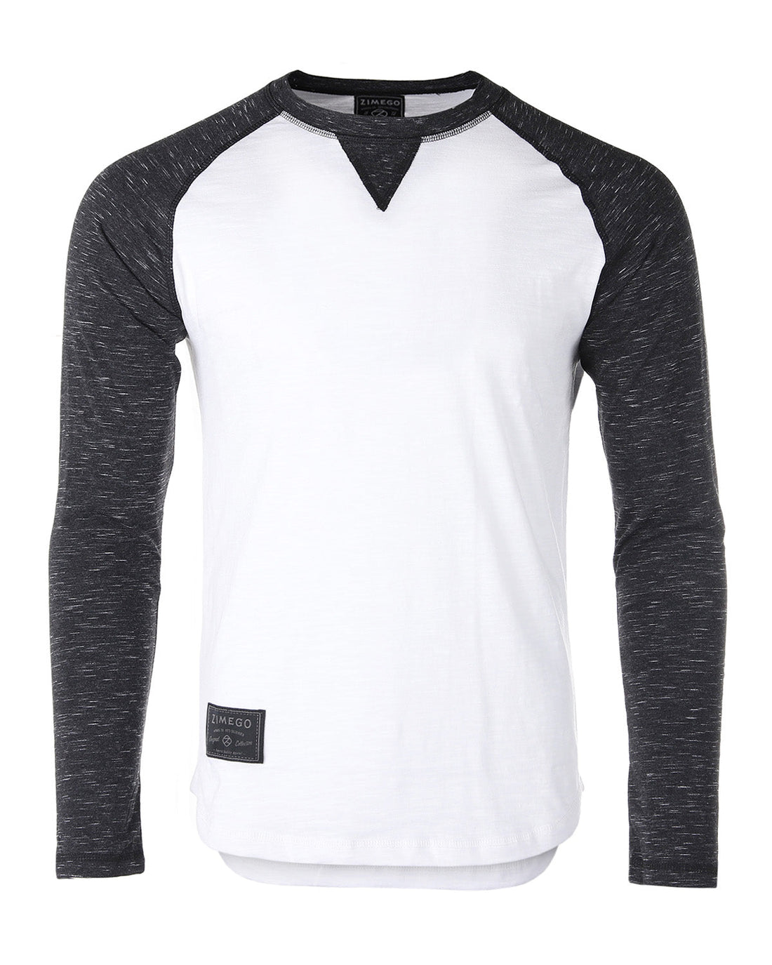 ZIMEGO Men Athletic Fit Baseball Retro Contrast Long Sleeve Raglan T-Shirt in white and black, showcasing modern design and comfort.