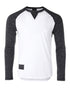 ZIMEGO Men Athletic Fit Baseball Retro Contrast Long Sleeve Raglan T-Shirt in white and black, showcasing modern design and comfort.