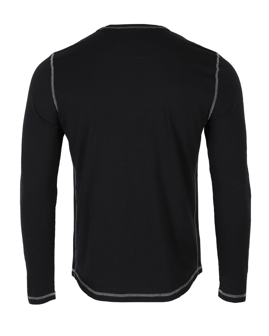 Back view of the ZIMEGO Signature Classic Long Sleeve Crew Neck T-Shirt for Men in black, showcasing its lightweight design and stitching.