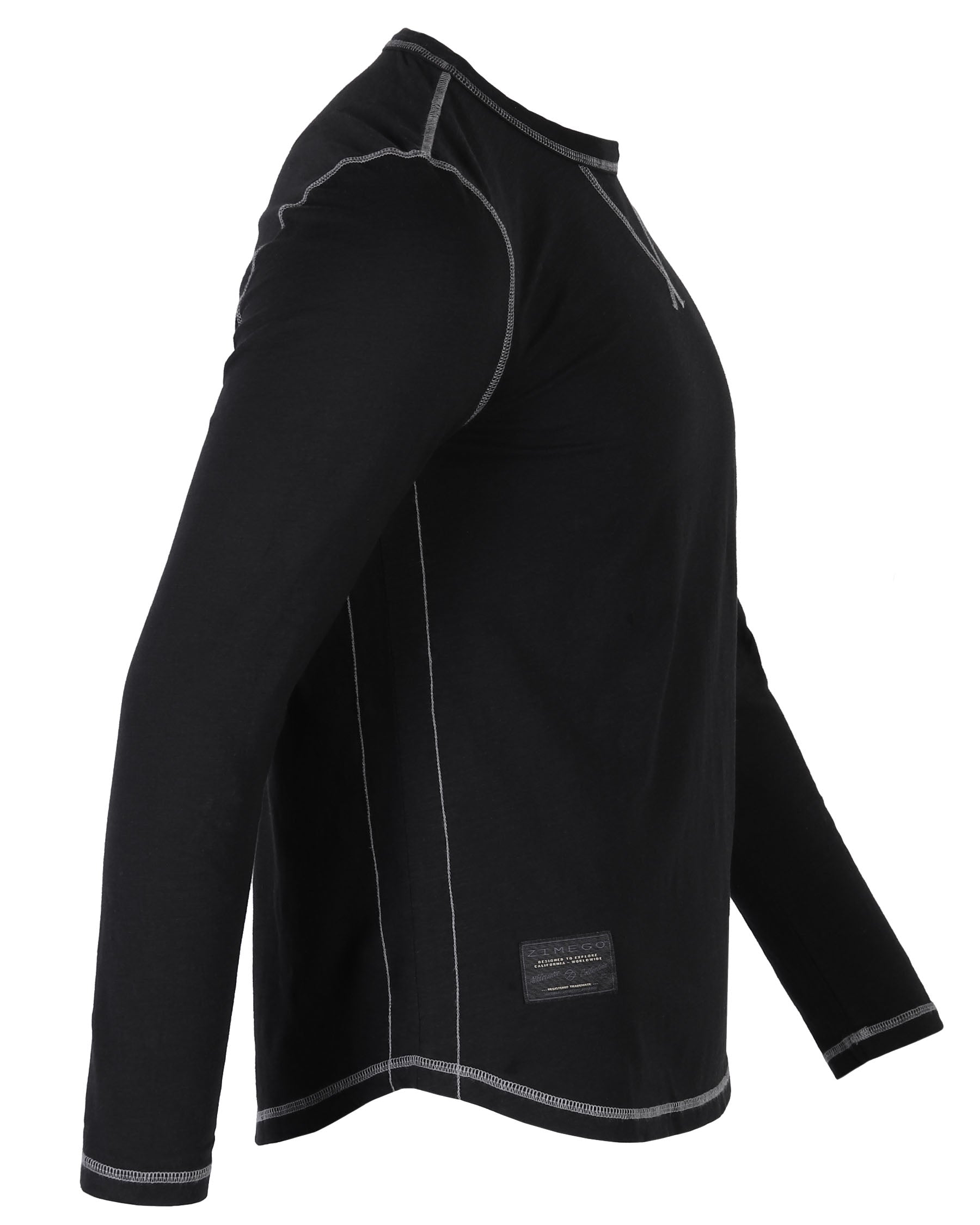 Signature Classic Long Sleeve Crew Neck T-Shirt for Men in black, showcasing lightweight cotton fabric and side view design.