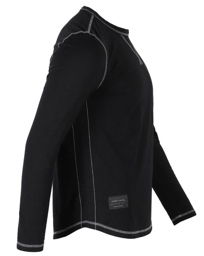 Signature Classic Long Sleeve Crew Neck T-Shirt for Men in black, showcasing lightweight cotton fabric and side view design.