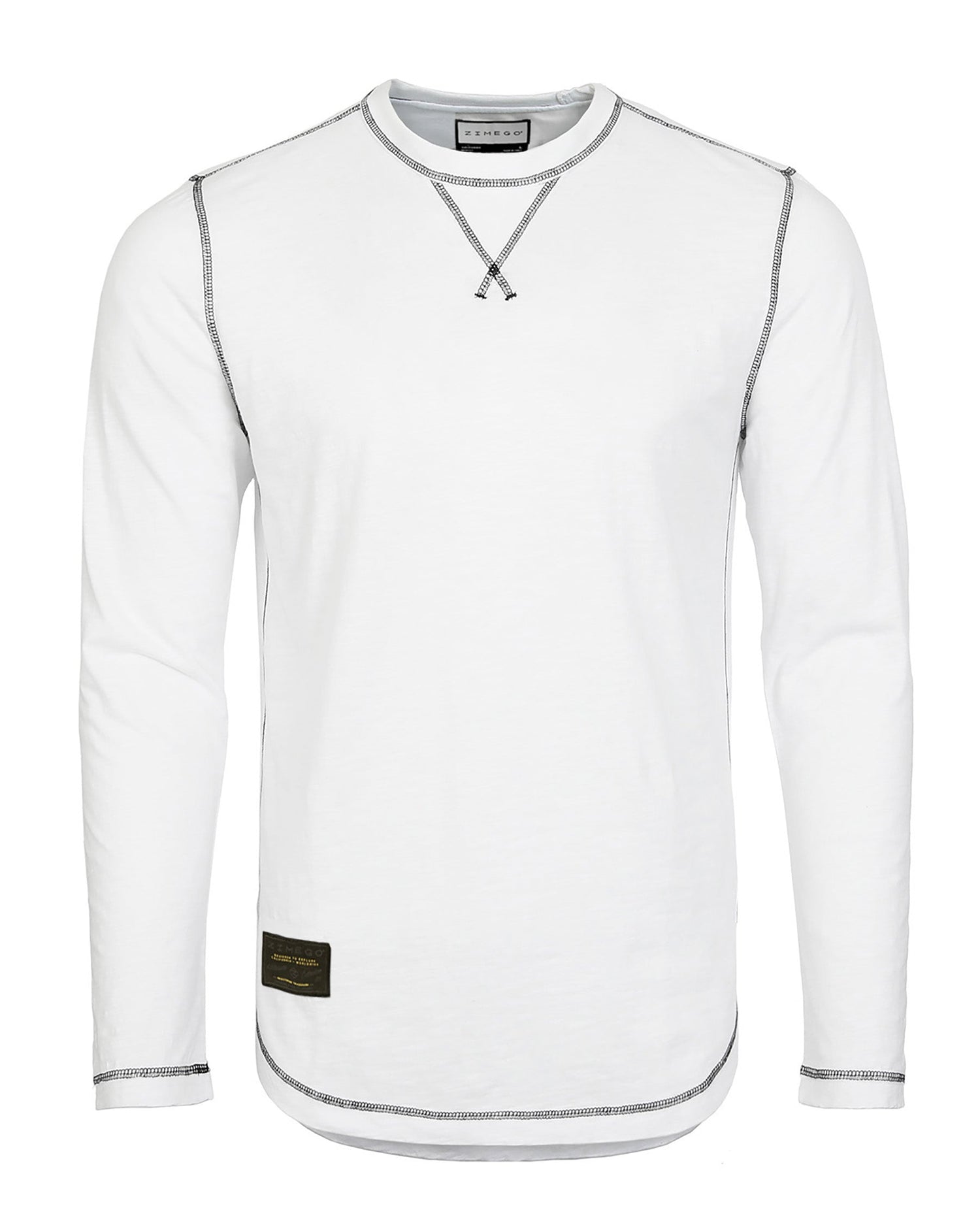 Signature Classic Long Sleeve Crew Neck T-Shirt for Men in white with contrasting stitch detailing.