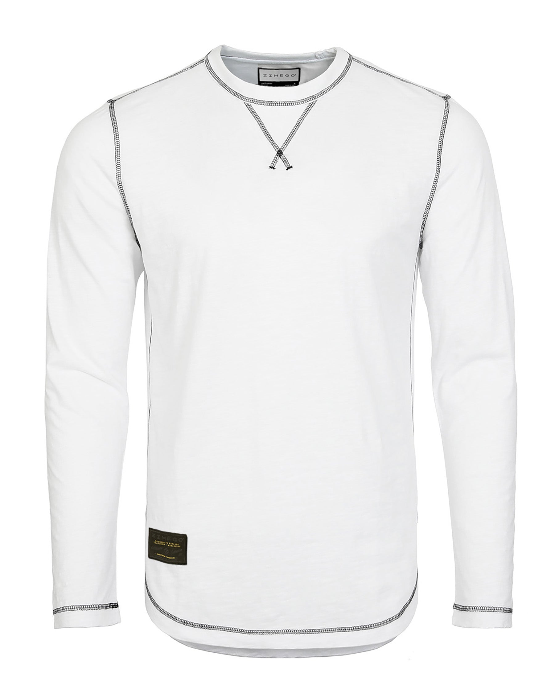Signature Classic Long Sleeve Crew Neck T-Shirt for Men in white with contrasting stitch detailing.