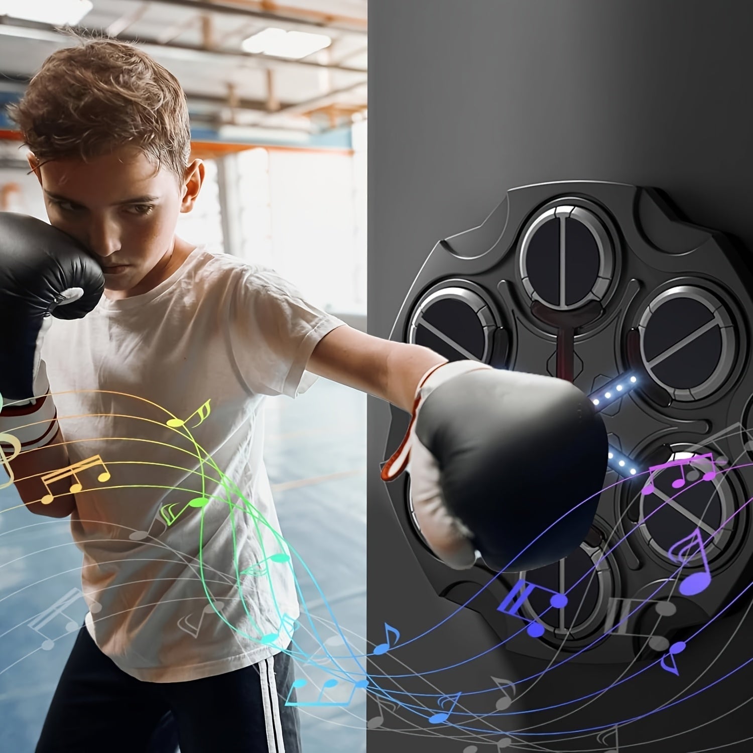 Wall-Mounted Smart Boxing Game with LED & Gloves
