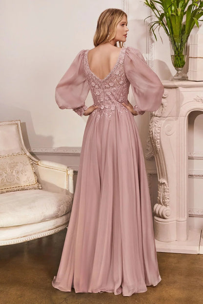 Long Sleeve Chiffon Evening Gown - Modz Designs