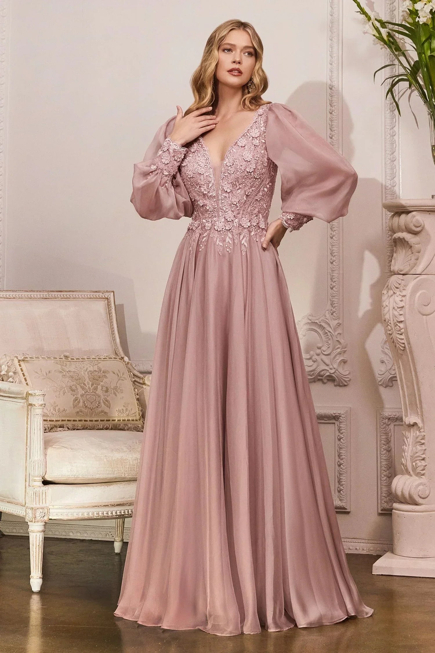 Long Sleeve Chiffon Evening Gown - Modz Designs