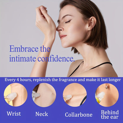 Long-Lasting Lost Roll-On Perfume Oil for Women, applying fragrance behind the ear for a lasting scent.