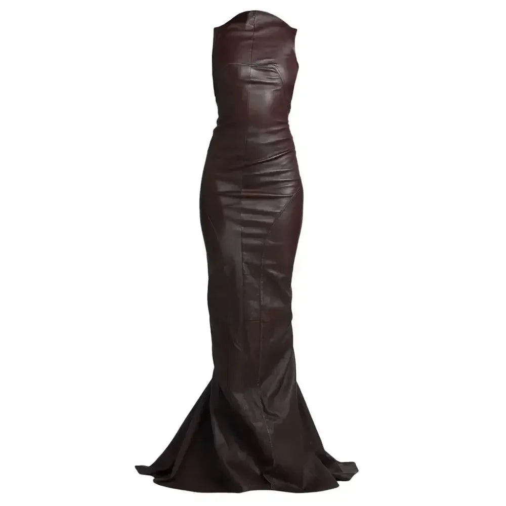 Women’s Elegant Burgundy Leather Evening Gown - Modz Designs