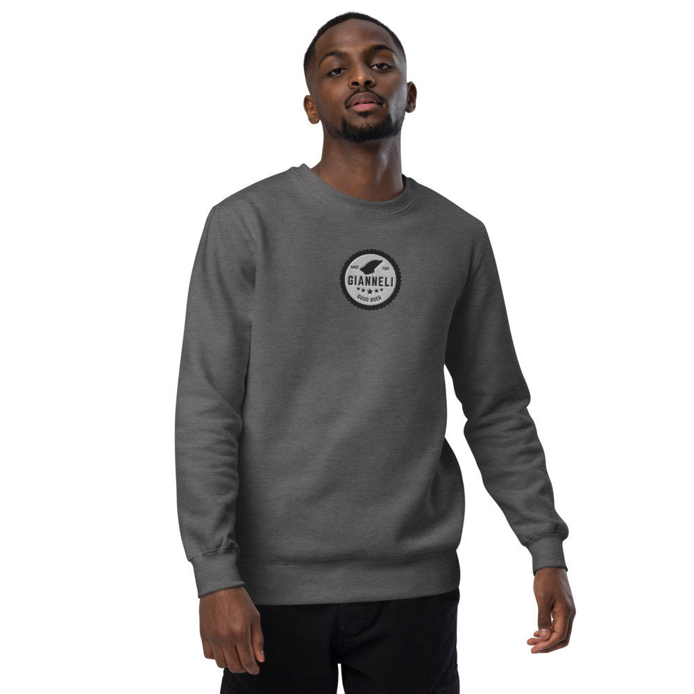 Gianneli Unisex Fashion Sweatshirt worn by model in dark gray, showcasing style and comfort.