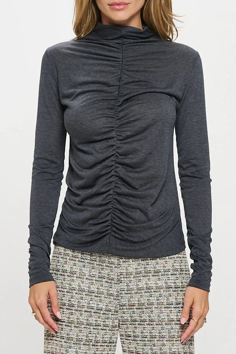 Knit Long Sleeve Mock neck Top with Scrunched Detail - Modz Designs
