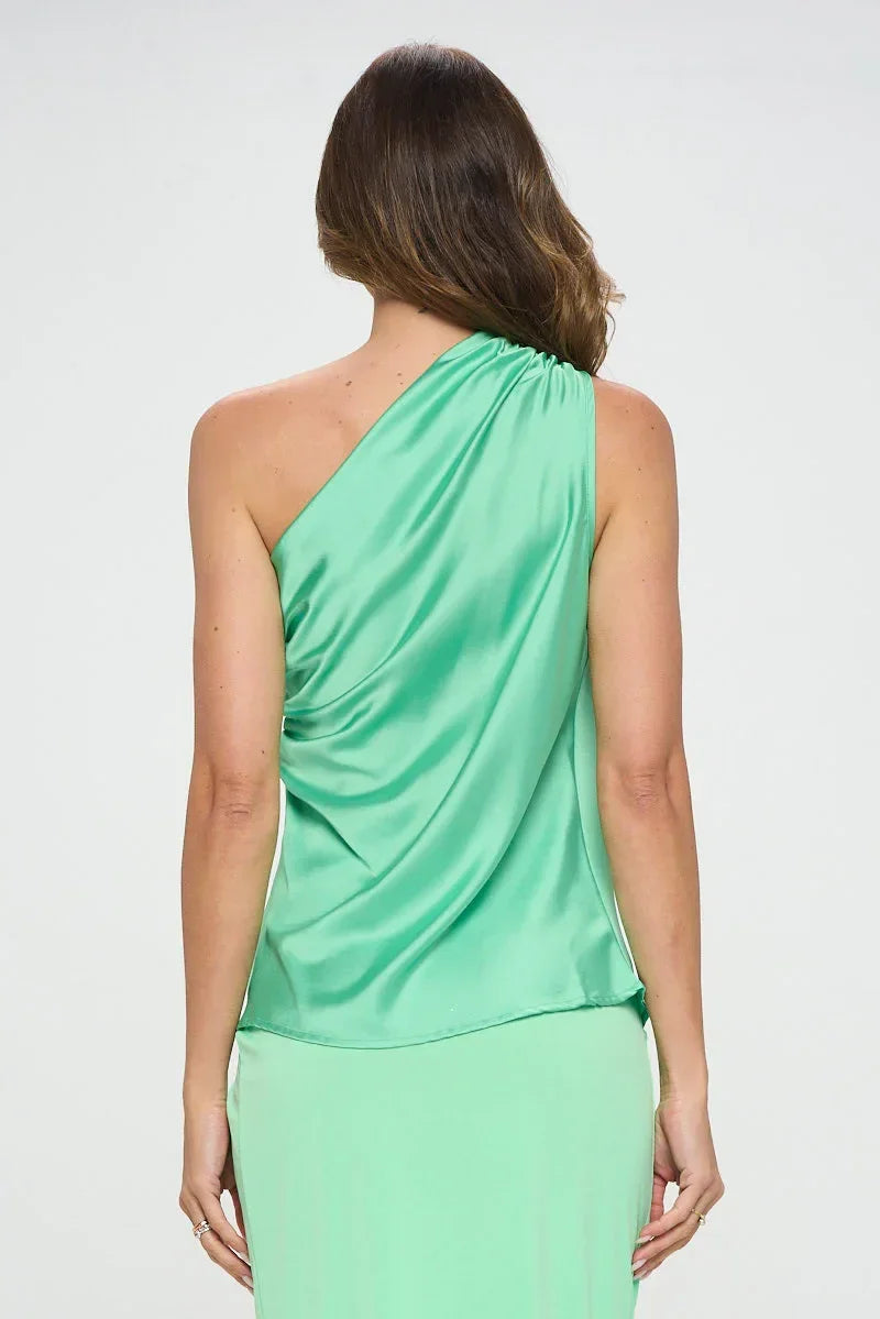 Silky Satin One Shoulder Ruched Top - Modz Designs