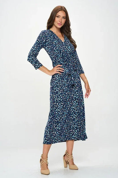 Brushed Knit Print V neck Jersey Wrap Maxi Dress with Tie - Modz Designs