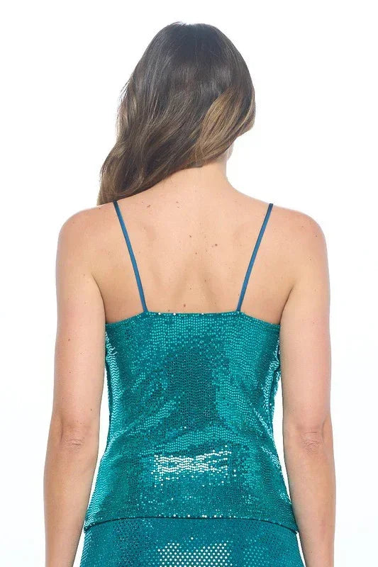 Vibrant Sequins Cowl neck Sleeveless Tank Top - Modz Designs