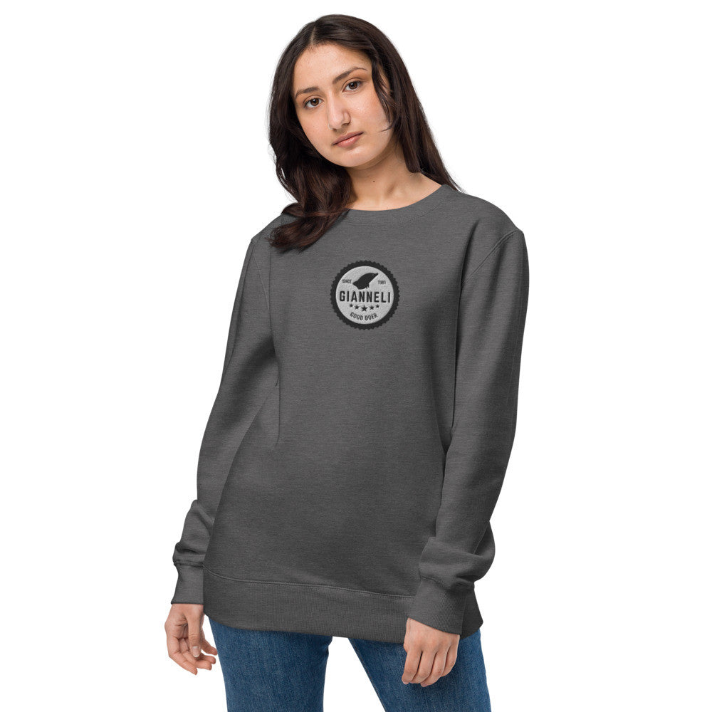 Model wearing a Gianneli Unisex Fashion Sweatshirt in charcoal gray, showcasing its stylish and comfortable design.