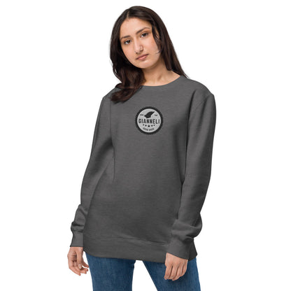 Model wearing a Gianneli Unisex Fashion Sweatshirt in charcoal gray, showcasing its stylish and comfortable design.