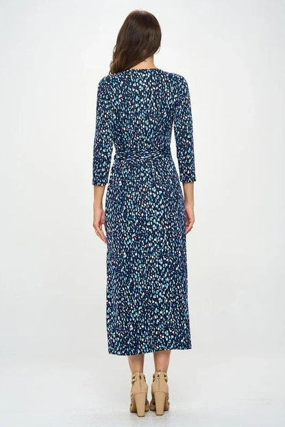 Brushed Knit Print V neck Jersey Wrap Maxi Dress with Tie - Modz Designs