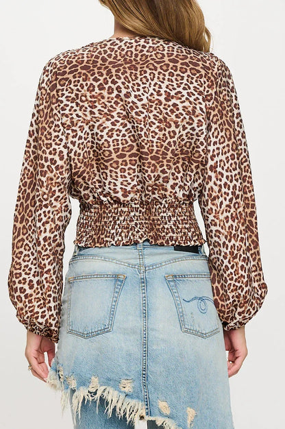 Leopard Print V neck Top with Smock Detail - Modz Designs