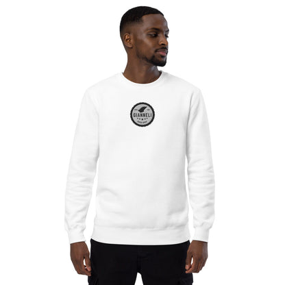 Gianneli Unisex Fashion Sweatshirt worn by a man, showcasing a stylish logo on a white sweatshirt.