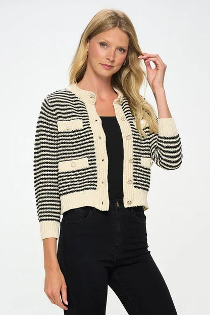 Knit Open Front Mini Cardigan with Buttons - Modz Designs