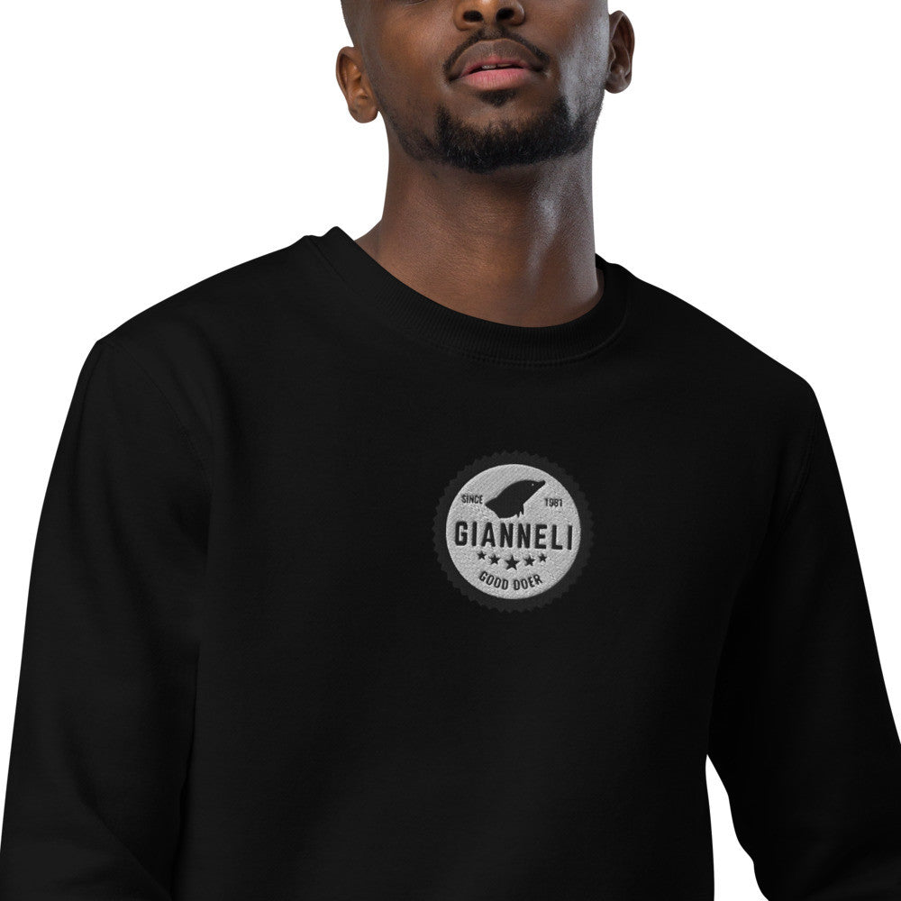 Gianneli Unisex Fashion Sweatshirt featuring a classic logo on a black background, perfect for style and comfort.