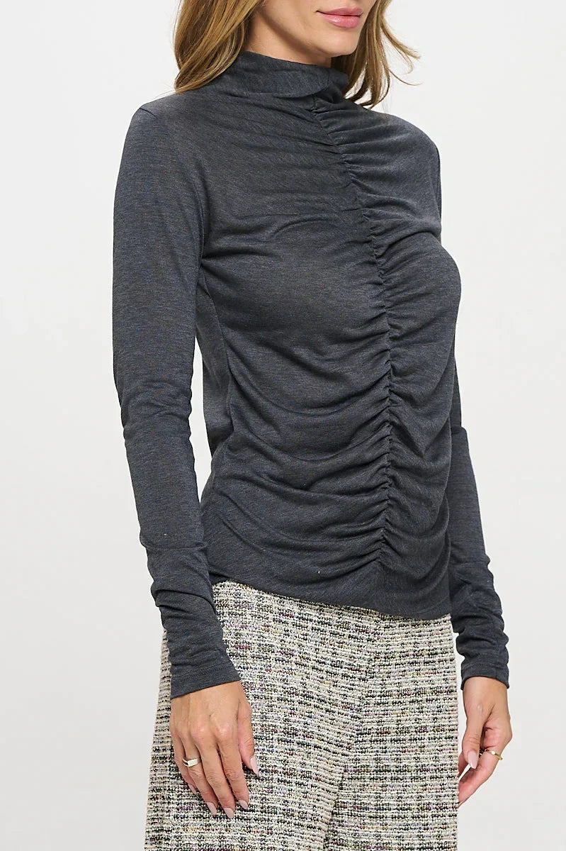Knit Long Sleeve Mock neck Top with Scrunched Detail - Modz Designs