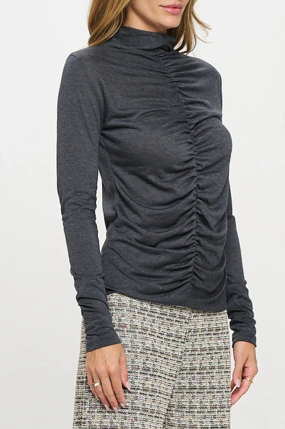 Knit Long Sleeve Mock neck Top with Scrunched Detail - Modz Designs