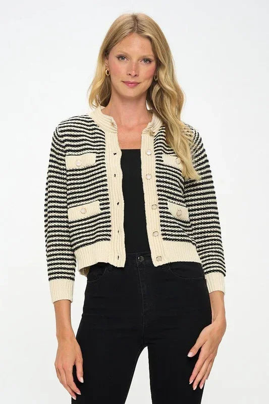 Knit Open Front Mini Cardigan with Buttons - Modz Designs