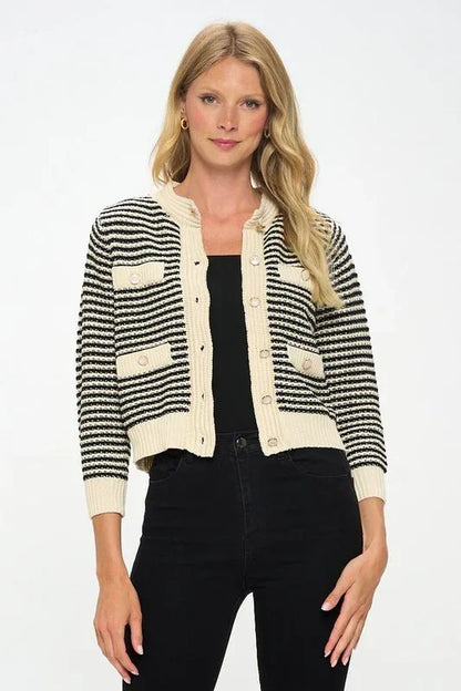 Knit Open Front Mini Cardigan with Buttons - Modz Designs
