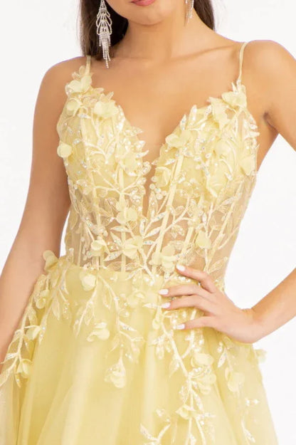 3-D Flower Applique Glitter Mesh A-line Dress w/ Embroidery and Sequin - Modz Designs