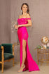 Glitter sheer mermaid dress Off Shoulder in vibrant pink with sheer slit and intricate detailing.
