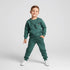 Fall King Boys Joggers Set featuring a smiling boy in a green 2-piece sweatshirt and jogger set.