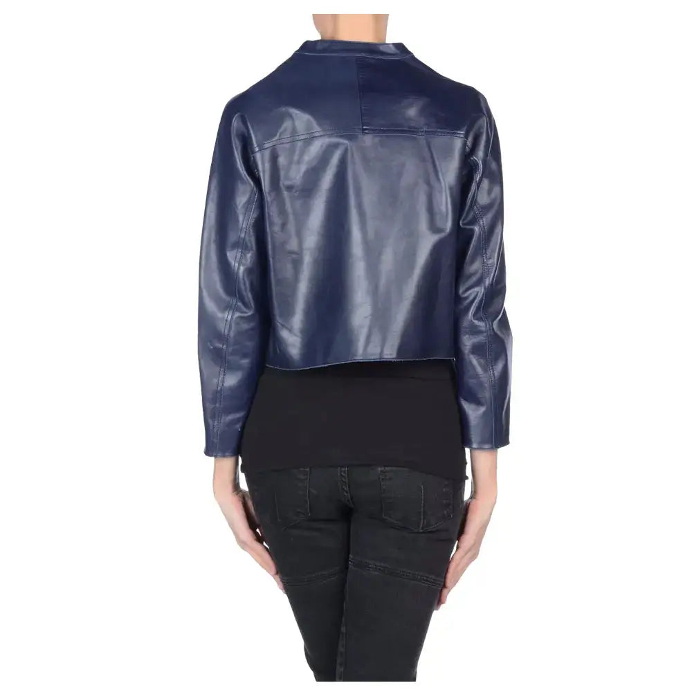 Women's Navy Blue Leather Biker Jacket-1