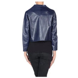Women's Navy Blue Leather Biker Jacket-1