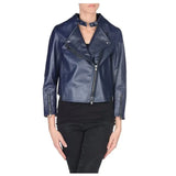Women's Navy Blue Leather Biker Jacket-0