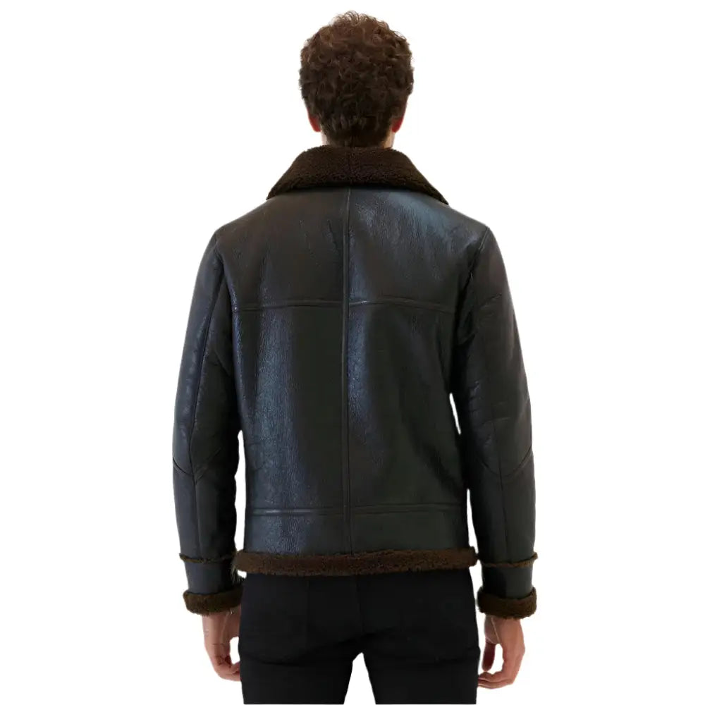 Premium Mens Dark Brown Shearling Aviator Jacket-1
