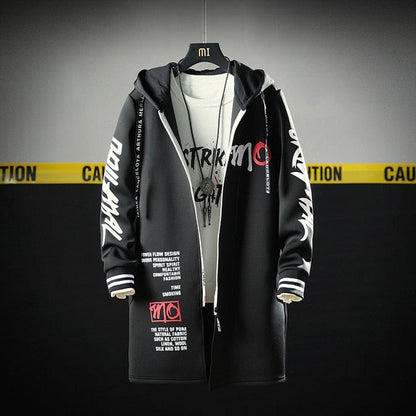 The North Fashion Long Coat Autumn Zipper Windproof Slim Windbreaker Mens Large Size Hip Hop Jackets Clothes Face.