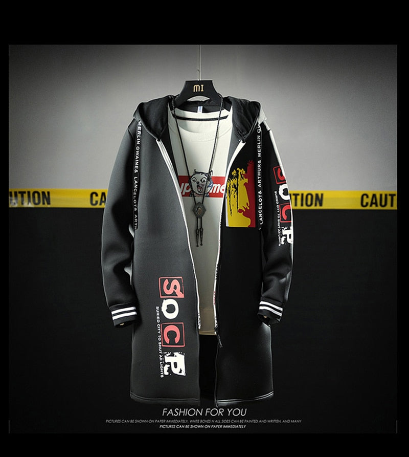 The North Fashion Long Coat Autumn Zipper Windproof Slim Windbreaker Mens Large Size Hip Hop Jackets Clothes Face