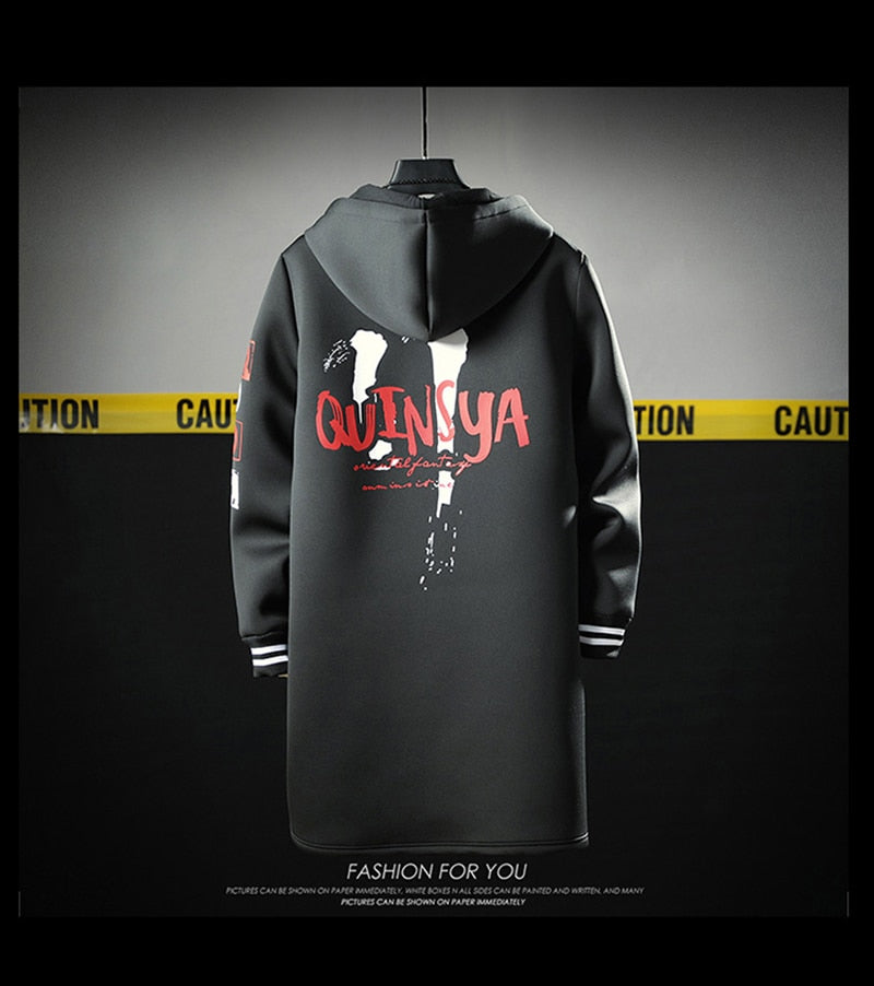 The North Fashion Long Coat Autumn Zipper Windproof Slim Windbreaker Mens Large Size Hip Hop Jackets Clothes Face featuring a stylish design.