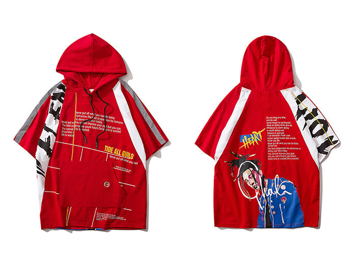 Hip Hop Cool Boy Letter Print Mens T Shirt Harajuku Fashion Streetwear Hooded Tops Tees Cotton Short Sleeve in red