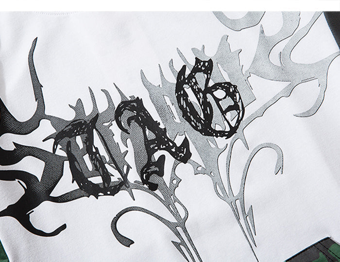 Hip Hop Color Block Character Print Mens T Shirt Harajuku Streetwear Tops Fashion Casual Cotton Short Sleeve design detail.