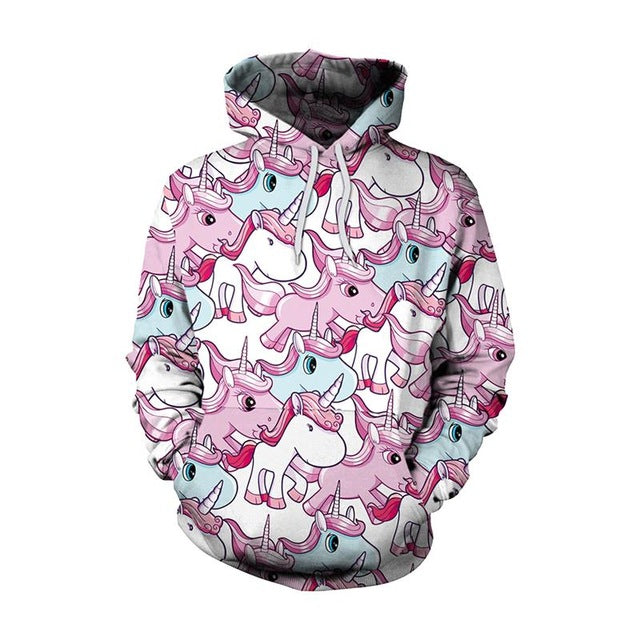 New Fashion Men Women  Unicorn 3D Printed Cartoon Hoodies in colorful unicorn design, perfect for casual wear.