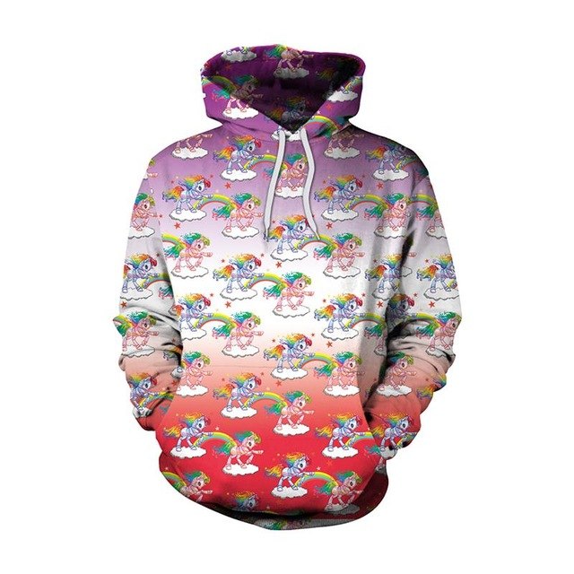New Fashion Men Women  Unicorn 3D Printed Cartoon Hoodies with colorful unicorn design