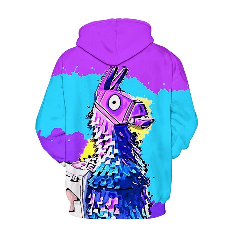 Men Women Fashion Cartoon HorsePlus Size 3D Print Sweatshirts featuring colorful cartoon llama design on hoodie.