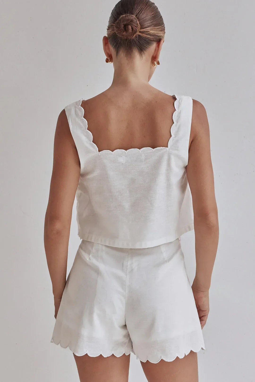 White Linen Crop Top with Scalloped Hem – Minimal &amp; Elegant - Modz Designs