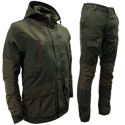 Game Mens Scope Jacket and Trousers displayed in an outdoor setting, showcasing waterproof and breathable design.