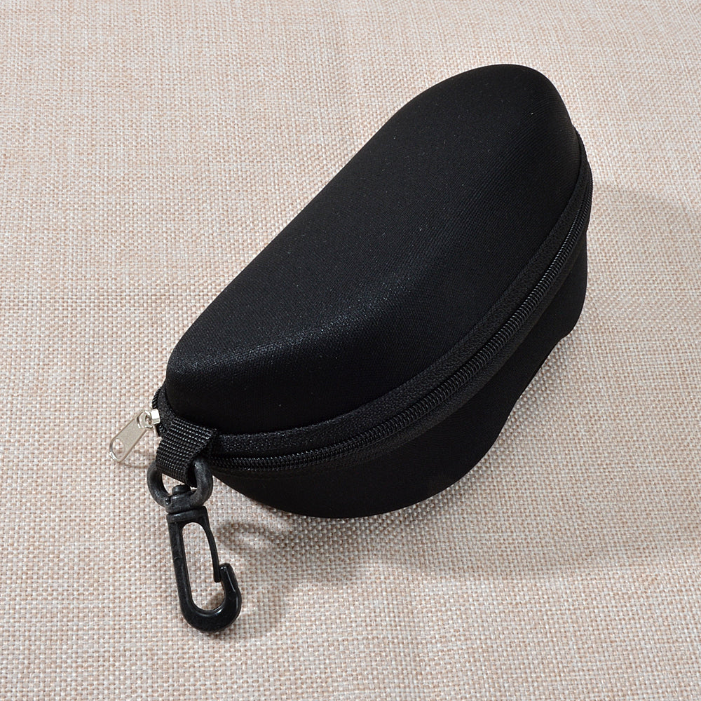 A Hard Sunglasses Case with Lock Clasp and Zipper Closure