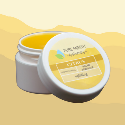 Solid Perfume Display (30 units) - Pure Energy Apothecary Citrus Solid Perfume, uplifting scent in 0.5 oz container.