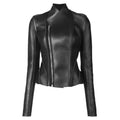 Women’s Asymmetric Zip Leather Jacket-0