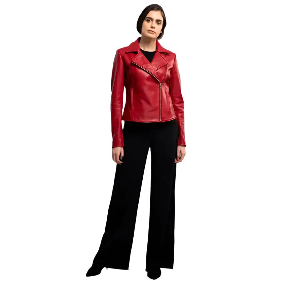 Women's Glamorous Red Leather Jacket-2